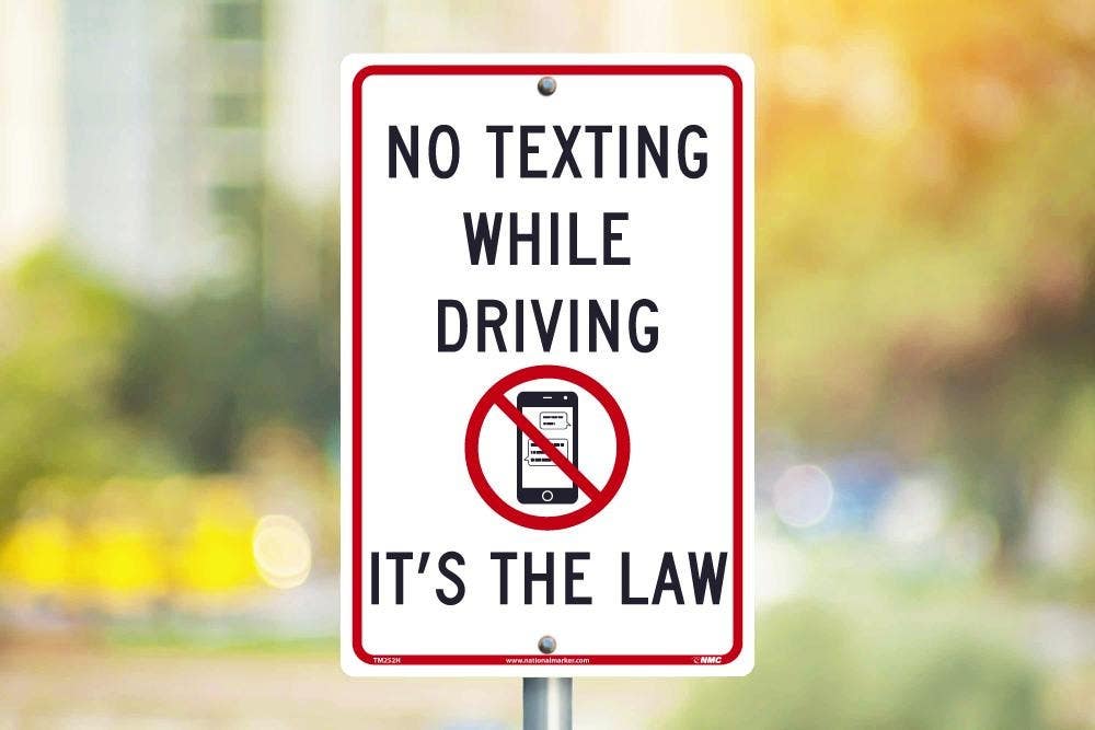 AccuformNMC TM252 No Texting While Driving, It's The Law Traffic Sign, 18" x 12"