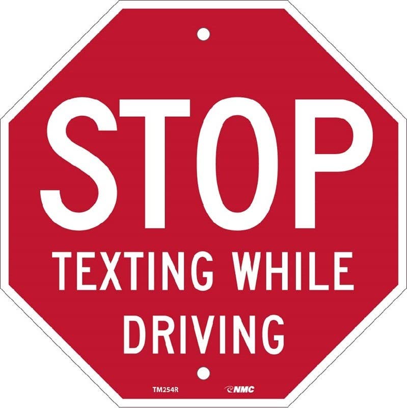 AccuformNMC TM254R No Texting While Driving Traffic Sign, 12" x 12", Rigid Plastic