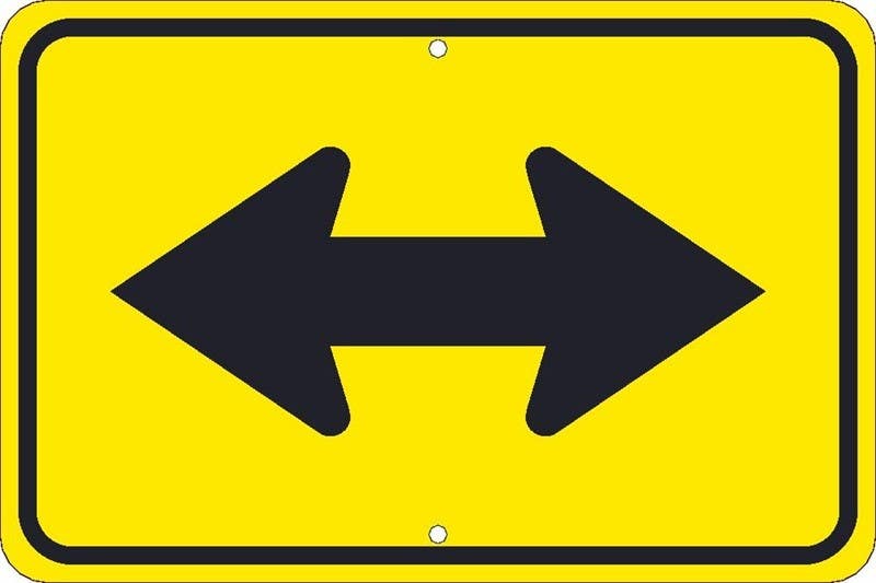 AccuformNMC FRW Direction Sign, Two-Direction Large Arrow, 18" x 36"