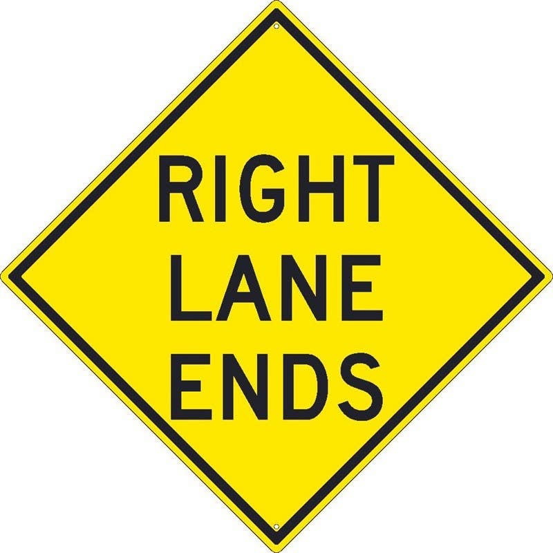 AccuformNMC TM258K Right Lane Ends Sign, 30" x 30", .080 HIP Reflective Aluminum
