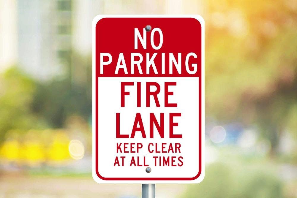 AccuformNMC TM47H No Parking, Fire Lane Keep Clear At All Times Sign, All Purpose Aluminum, 18" x 12"