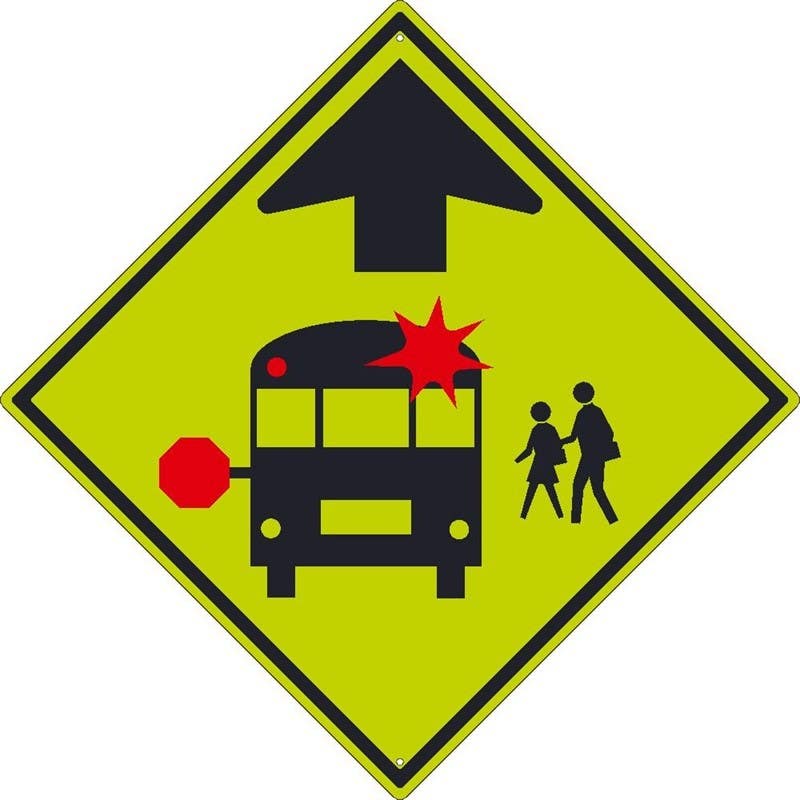 AccuformNMC FRW216 Fluorescent Yellow-Green Sign, School Bus Stop Ahead, 30" x 30"