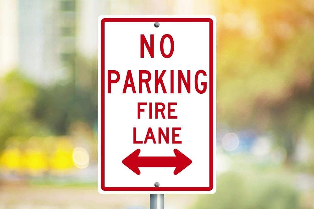 AccuformNMC TM620 No Parking Fire Lane Sign w/ Double Arrow, 18" x 12"