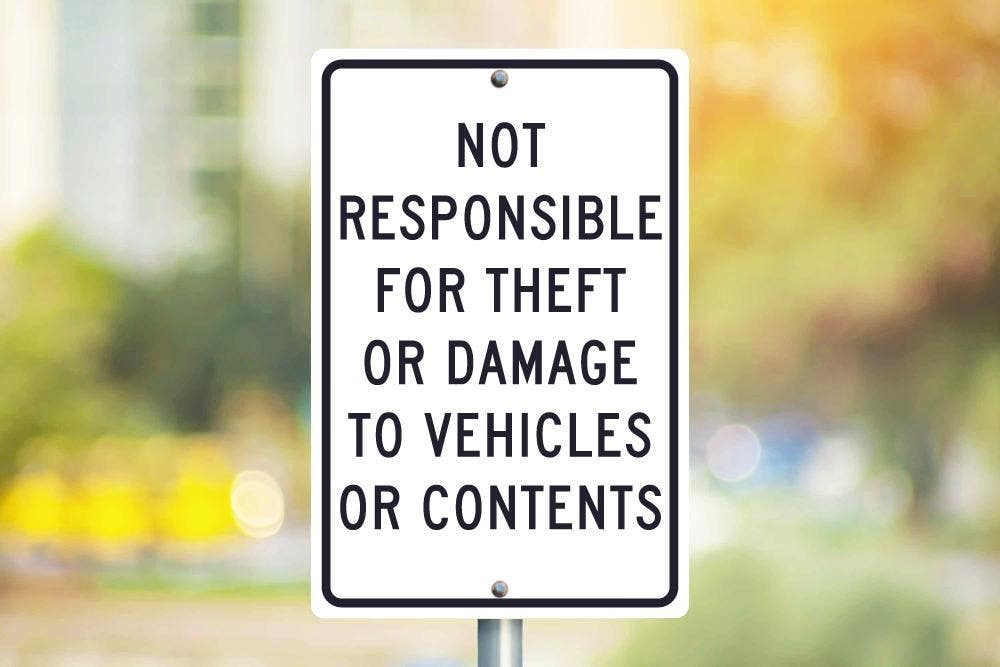 AccuformNMC TM68 Not Responsible For Theft Or Damage To Vehicles Or Contents Sign, 18" x 12"