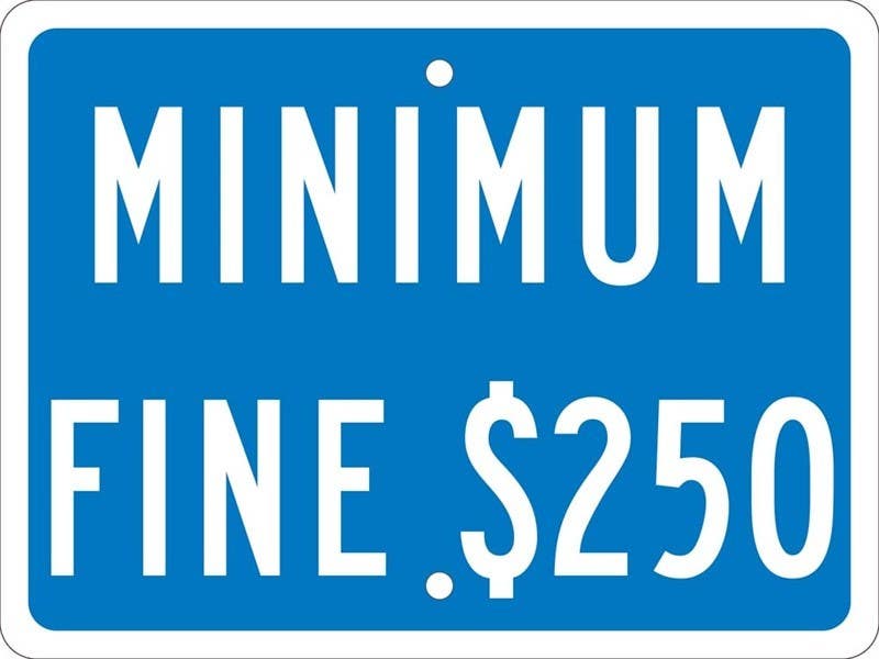 AccuformNMC TMAS12 Minimum Fine $250 Sign, 9" x 12"