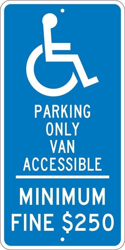 AccuformNMC TMS308 Parking Only Van Accessible, Minimum Fine $250 Sign, 24" x 12"