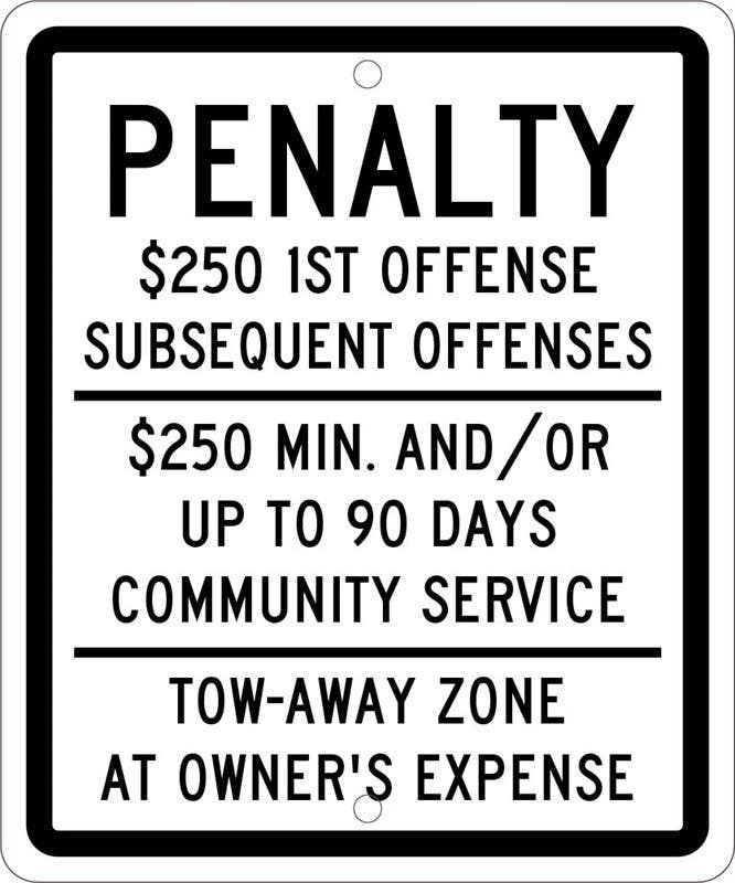 AccuformNMC TMS324J Penalty, $250 1st Offense Subsequent Offenses Sign, .080 Reflective Aluminum, 12" x 10"