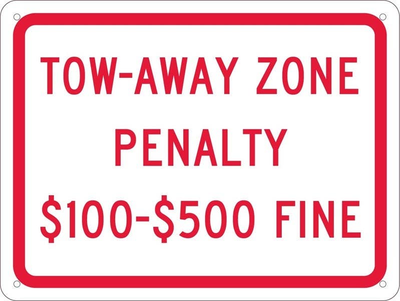 AccuformNMC TMS339 Tow-Away Zone Penalty $100-$500 Fine Sign, 9" x 12"