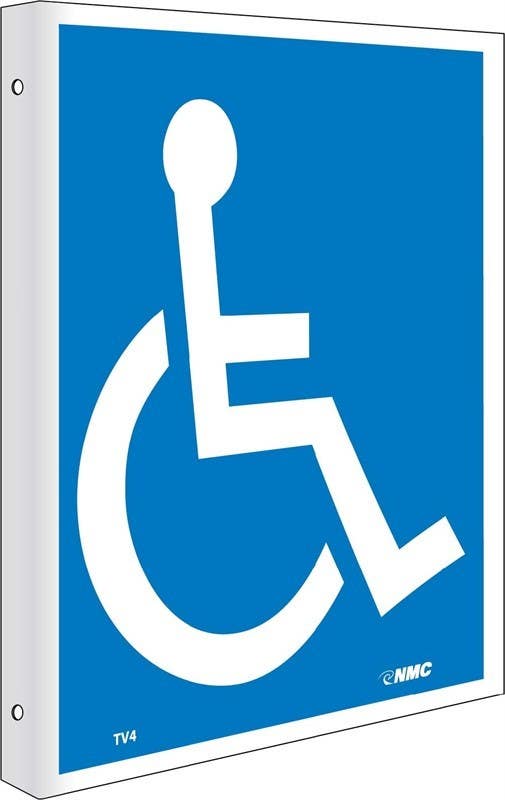 AccuformNMC TV4 2-View, Handicapped Symbol Flanged Sign, Rigid Plastic, 10" x 8"