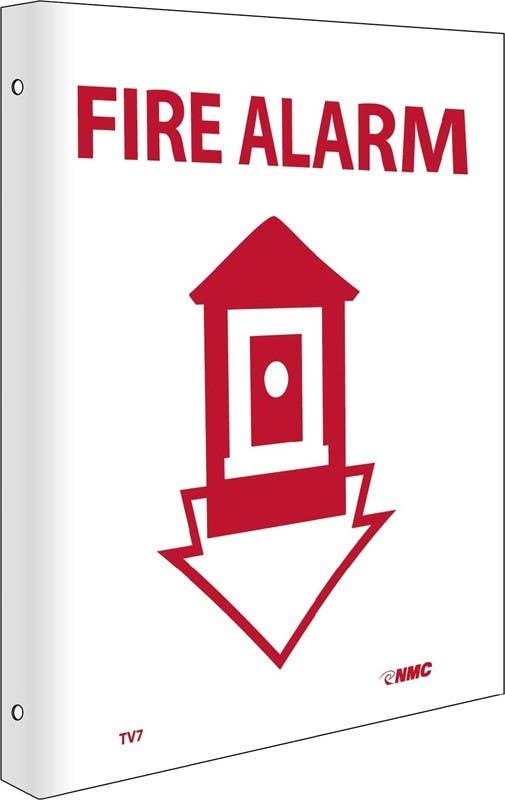 AccuformNMC TV7 2-View, Fire Alarm Flanged Sign, 10" x 8", Rigid Plastic