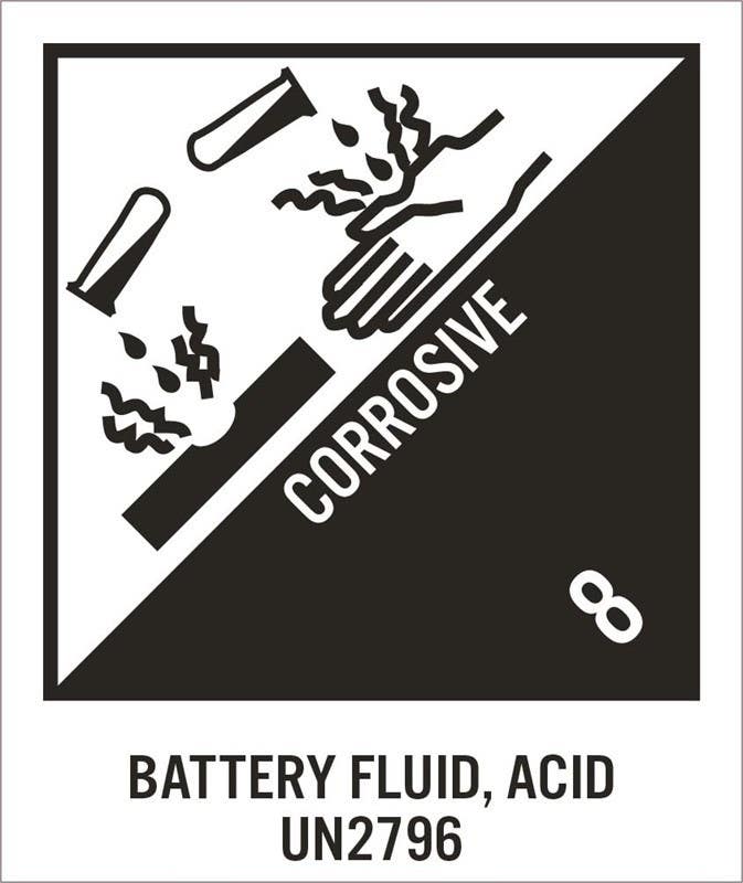 AccuformNMC UN2796AL Corrosive 8 Battery Fluid, Dot Shipping Labels, PS Paper, 4.75" x 4", 500/Roll