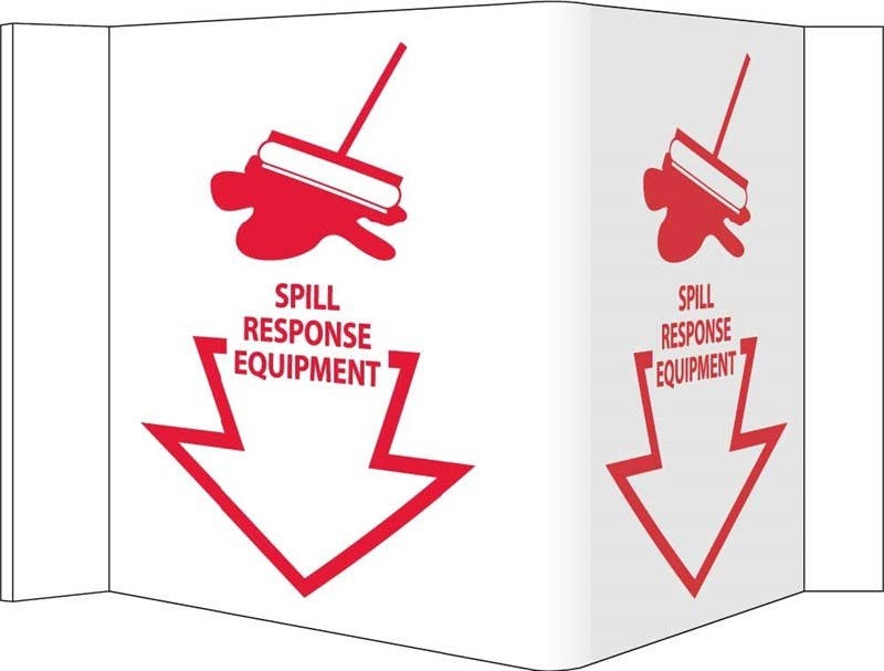 AccuformNMC VS24W 3-View, Spill Response Equipment VISI Sign, Rigid Vinyl, Red, 5.75" x 8.75"