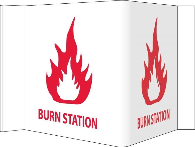 AccuformNMC VS38W 3-View, Burn Station VISI Sign, Rigid Vinyl, 8" x 14.5"