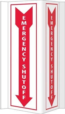 AccuformNMC VS40W 3-View, Emergency Shut-Off VISI Sign, Rigid Vinyl, 16" x 8.75"