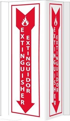 AccuformNMC VS44W 3-View, Fire Extinguisher VISI Sign (Bilingual), Rigid Vinyl, 16" x 8.75"