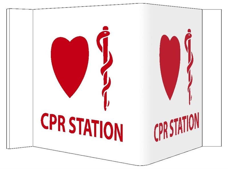 AccuformNMC VS49W 3-View, CPR Station VISI Sign, 8" x 14.5", Rigid Vinyl