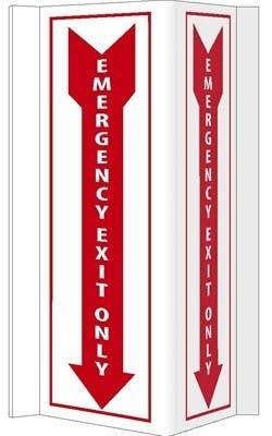 AccuformNMC VS50W 3-View, Emergency Exit Only VISI Sign, Rigid Vinyl, 16" x 8.75"