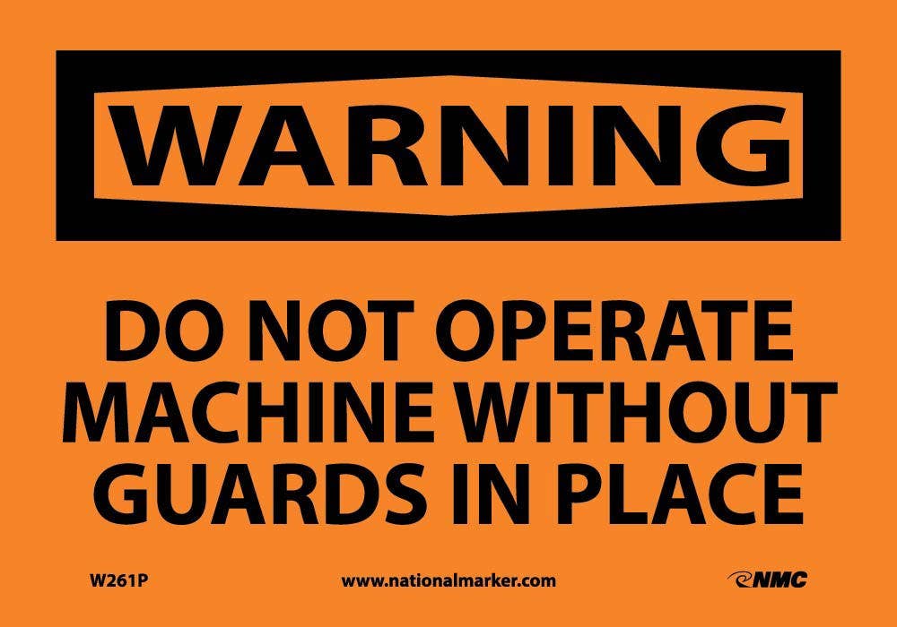 AccuformNMC MEQM OSHA Warning Safety Sign - Do Not Operate Machine Without Guards In Place