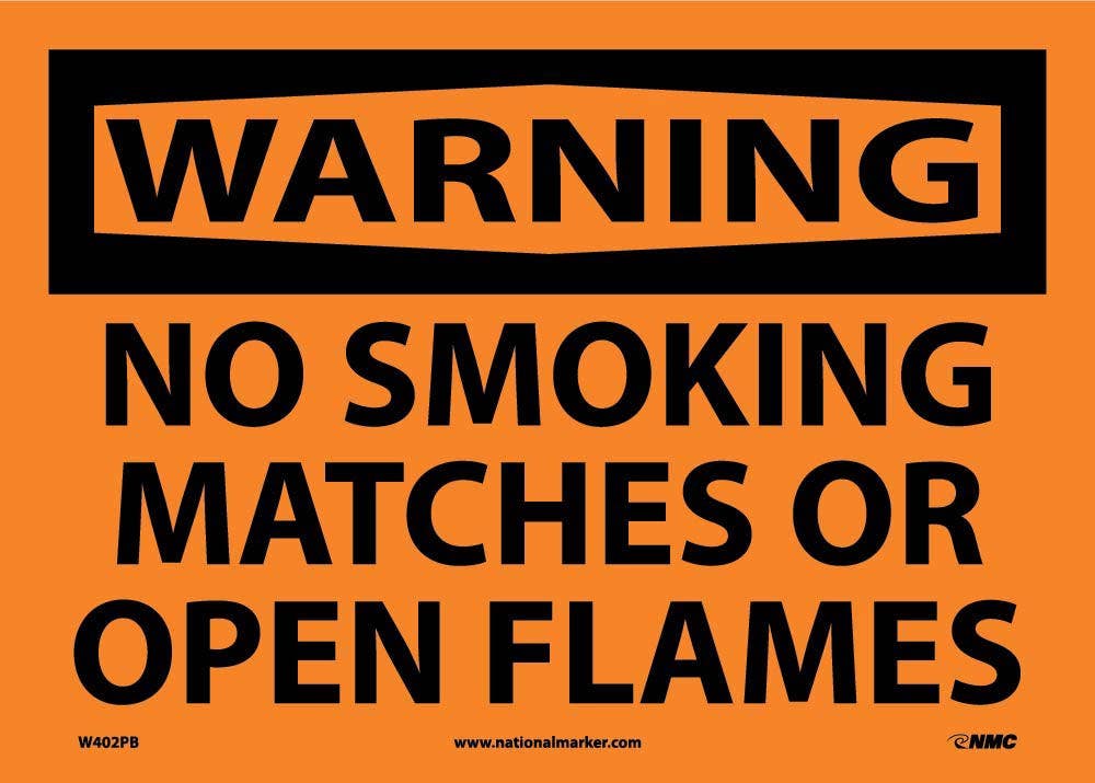 AccuformNMC W402 Warning, No Smoking Matches Or Open Flames Sign, 7" H x 10" W