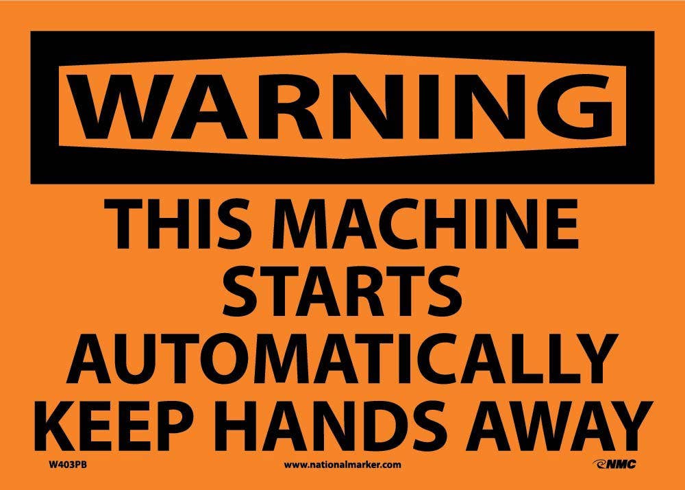 AccuformNMC W403 Warning, This Machine Starts Automatically Sign