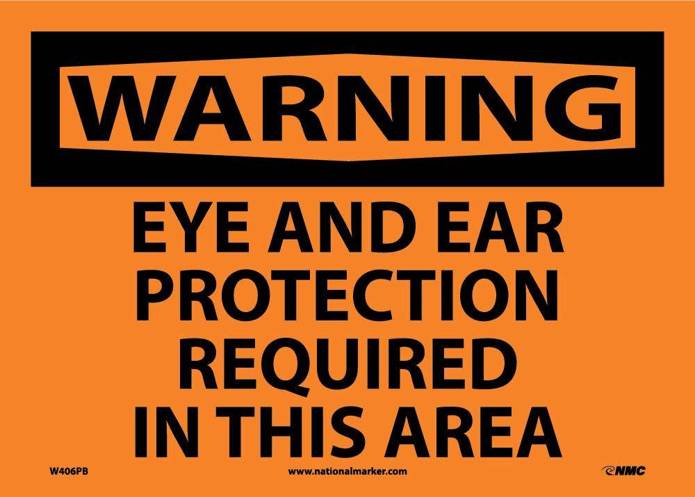 AccuformNMC MPPE OSHA Warning Safety Sign, Eye And Ear Protection Required In This Area