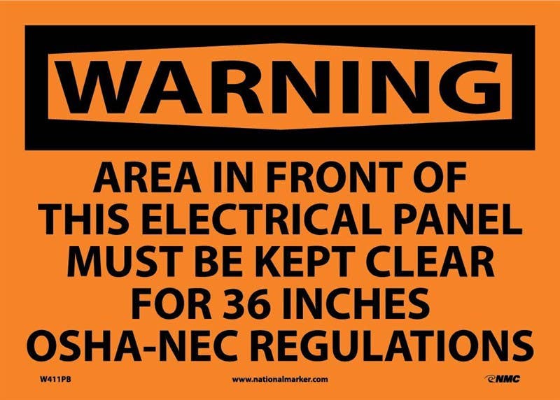 AccuformNMC MELC OSHA Warning Safety Sign, Area In Front Of This Electrical Panel Must Be Kept Clear For 36 Inches