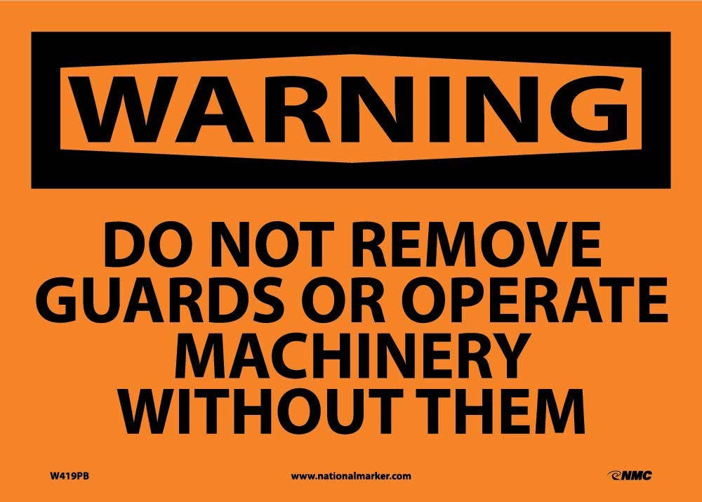 AccuformNMC MEQM301 OSHA Warning Safety Sign, Do Not Remove Guards Or Operate..., 10" x 14"
