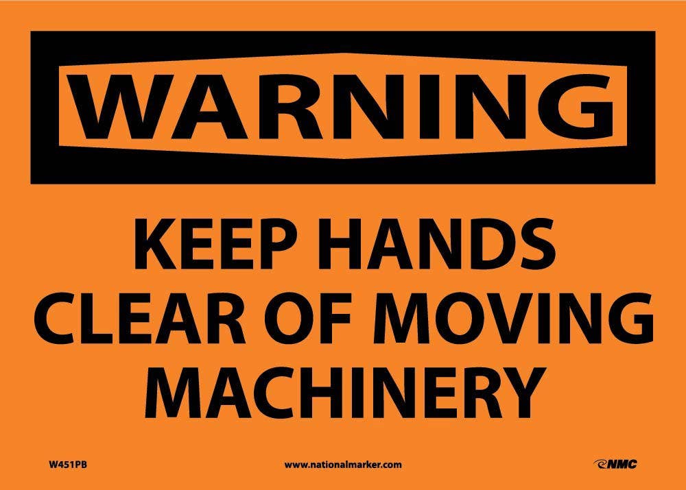 AccuformNMC W451 Warning, Keep Hands Clear Of Moving Machinery Sign, 10" x 14"