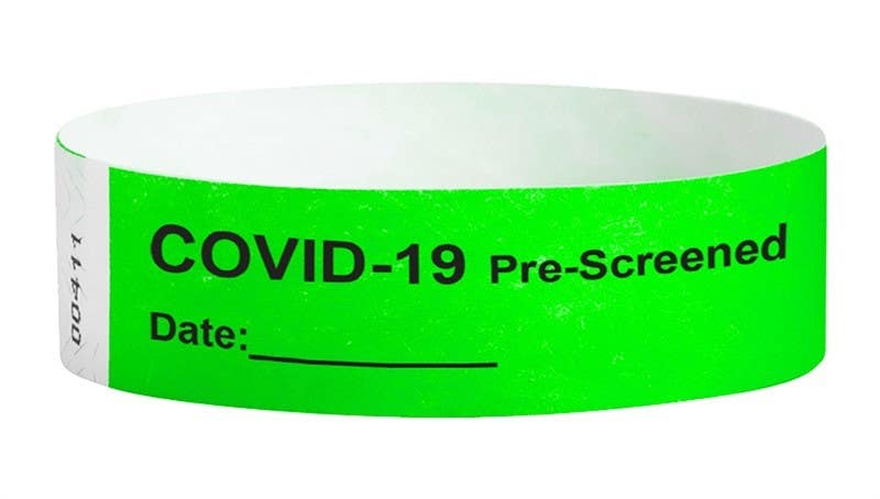 AccuformNMC WB02GR Covid-19 Pre-Screened Date __ Wristband, .75" x 10", TYVEK, Green, 1000/Pk