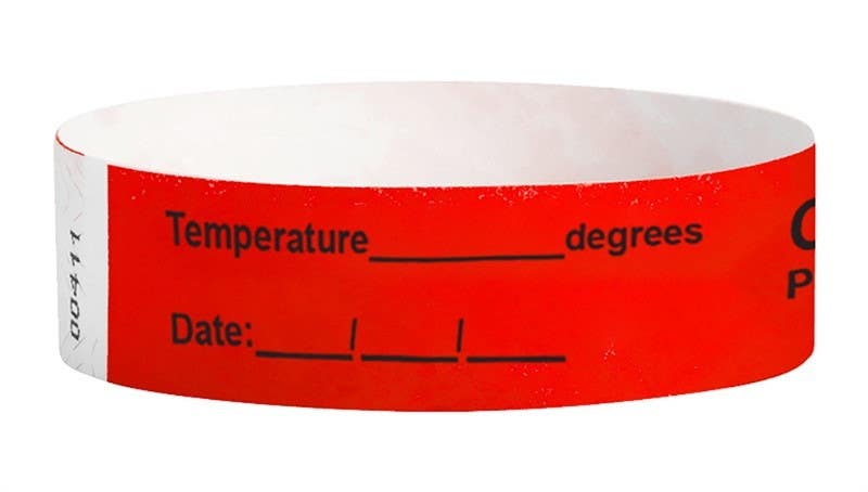 AccuformNMC WB03RD Temperature __ Covid-19 Pre-Screened Date: __ Wristband, 0.75" x 10", TYVEK, Red, 1000/Pk