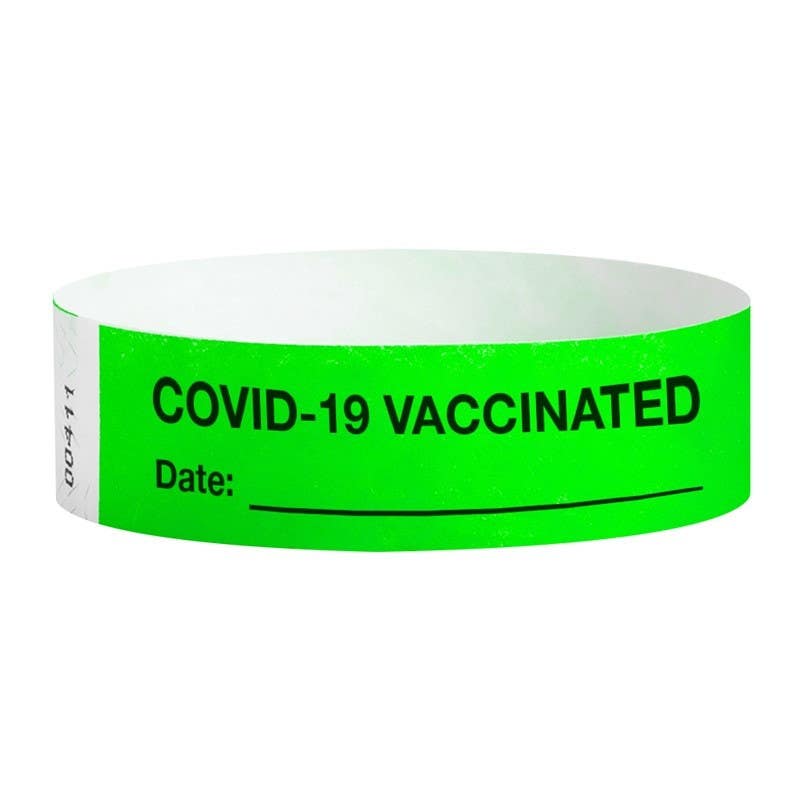 AccuformNMC WB05GR Covid-19 Vaccinated Wristband, .75" x 10", TYVEK, Green, 500/Pk