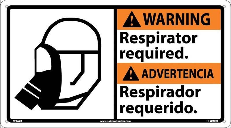 AccuformNMC WBA2 Warning, Respirator Required Sign w/ Graphic (Bilingual), 10" x 18"