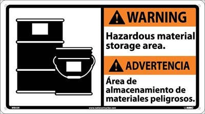 AccuformNMC WBA3 Warning, Hazardous Material Storage Area Sign w/ Graphic (Bilingual), 10" x 18"