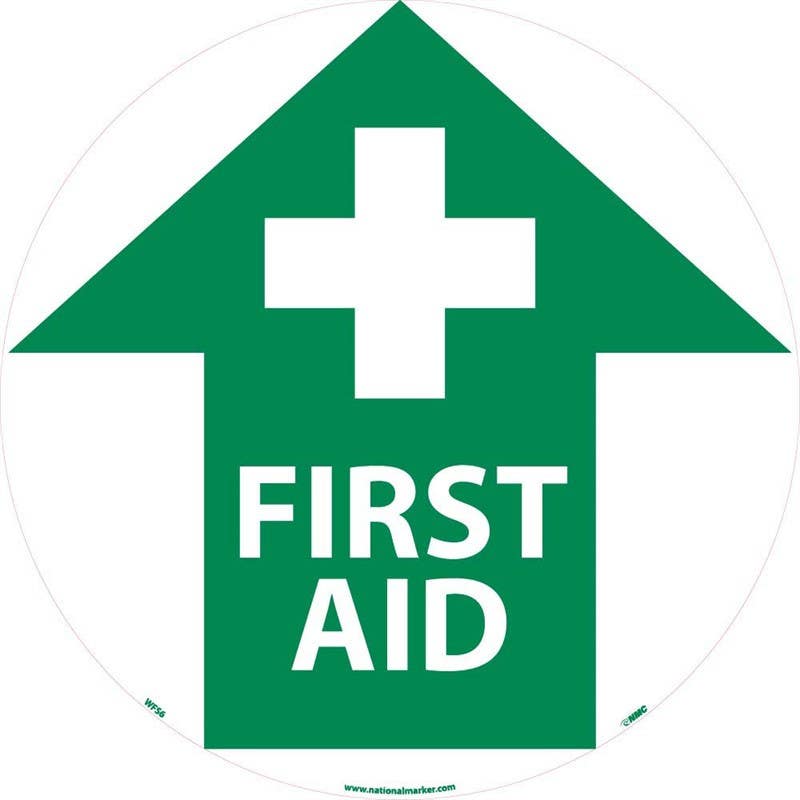 AccuformNMC WFSM6 First Aid, Walk On Floor Sign, Walk On Smooth, 17" Dia.