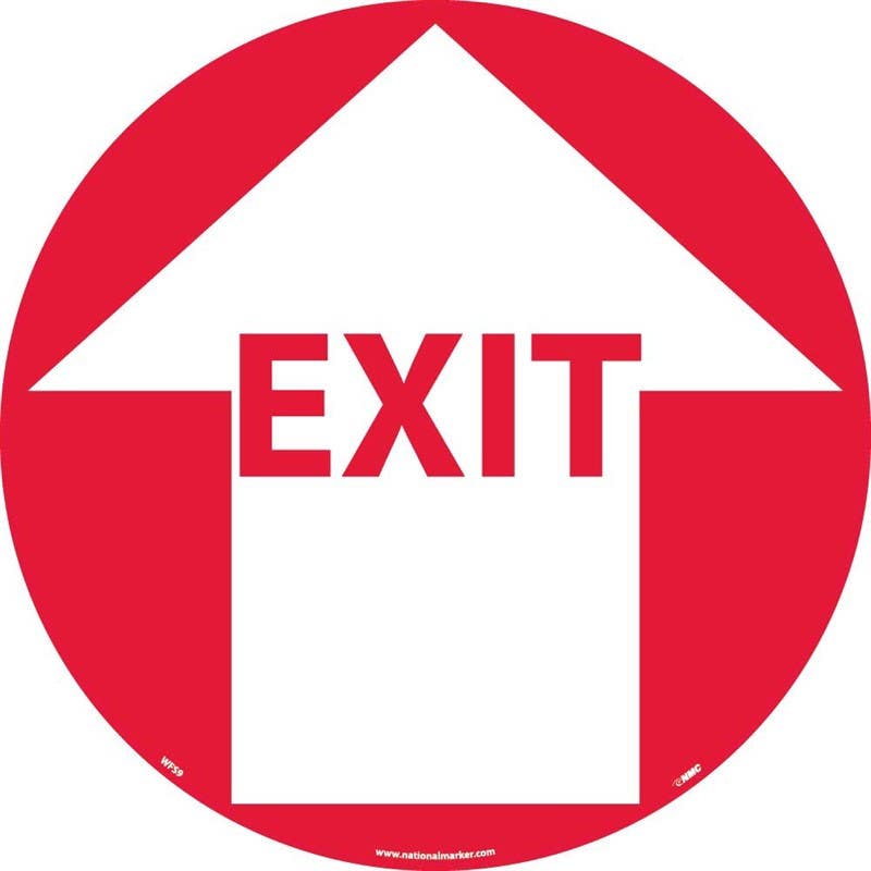 AccuformNMC WFSM9 Exit w/ Arrow, Walk On Floor Sign, Walk On Smooth, 17" Dia.