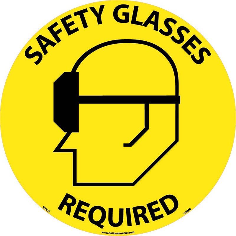 AccuformNMC WFSM15 Safety Glasses Required, Walk On Floor Sign, Walk On Smooth, 17" Dia.