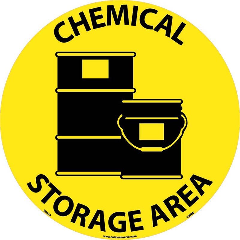 AccuformNMC WFSM19 Chemical Storage Area, Walk On Floor Sign, Walk On Smooth, 17" Dia.
