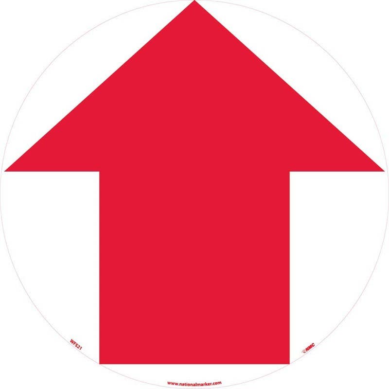AccuformNMC WFS Arrow Graphic (Red On White), Walk On Floor Sign, 17" Dia.