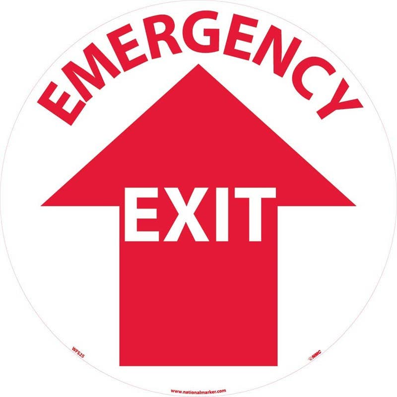 AccuformNMC WFSM25 Emergency Exit, Walk On Floor Sign, Walk On Smooth, 17" Dia.
