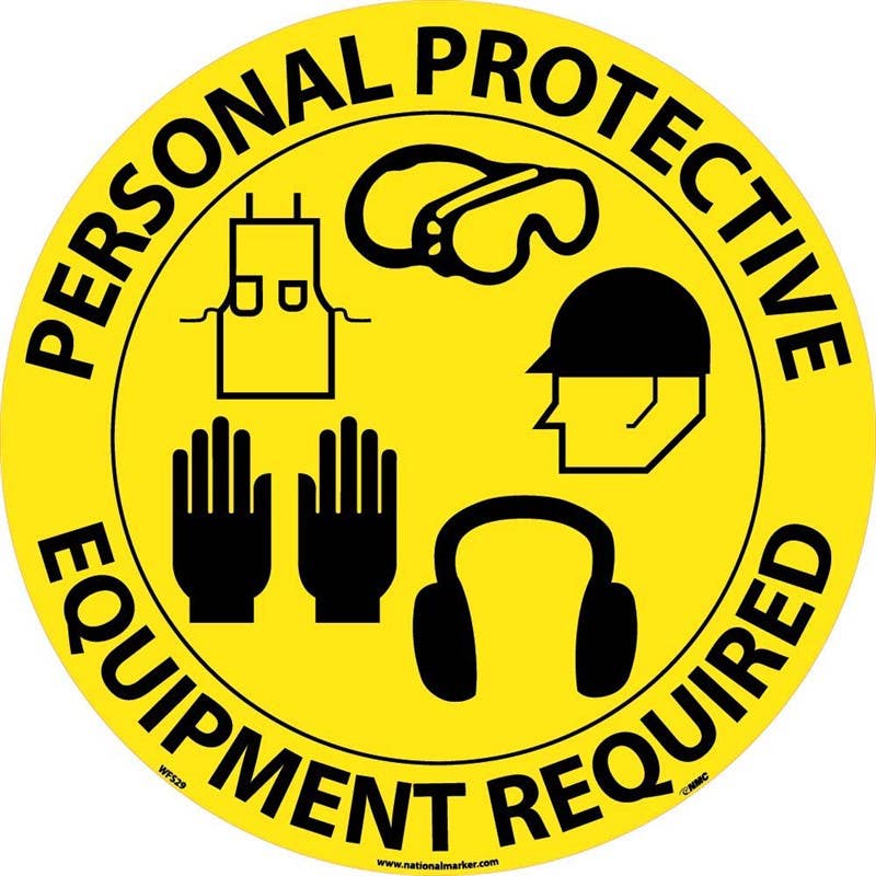 AccuformNMC WFSM29 Personal Protective Equipment Required, Walk On Floor Sign, Walk On Smooth, 17" Dia.