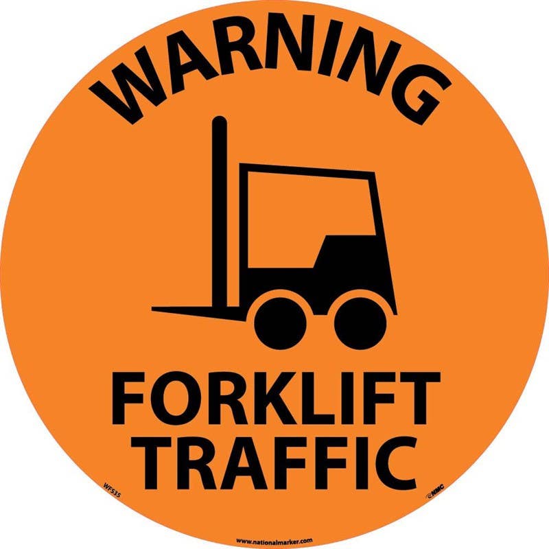 AccuformNMC WFSM35 Warning Forklift Traffic, Walk On Floor Sign, Walk On Smooth, 17" Dia.
