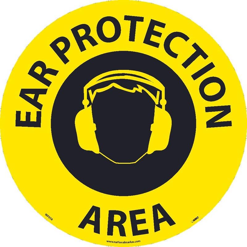 AccuformNMC WFSM58 Ear Protection Area, Walk On Floor Sign, Walk On Smooth, 17" Dia.