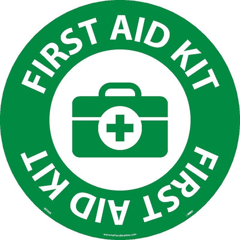 AccuformNMC WFS First Aid Kit, Walk On Floor Sign, 17" Dia.