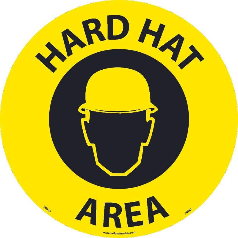 AccuformNMC WFSM69 Hard Hat Area, Walk On Floor Sign, Walk On Smooth, 17" Dia.