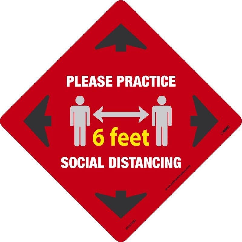 AccuformNMC WFS Please Practice Social Distancing 6 Feet, Floor Sign, Yellow