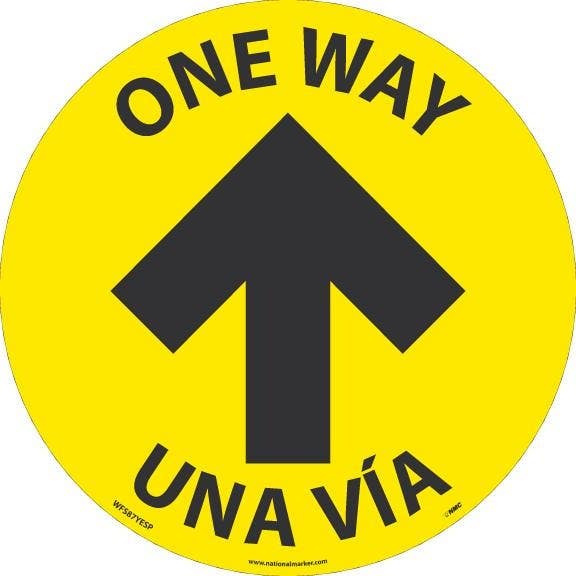 AccuformNMC WFS One Way Arrow Floor Sign, 8" Dia, Bilingual