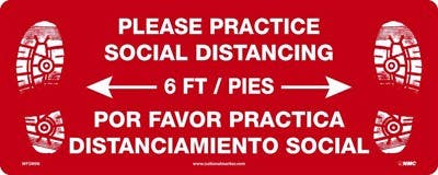 AccuformNMC WFS Please Practice Social Distancing 6 Ft Floor Sign, Bilingual