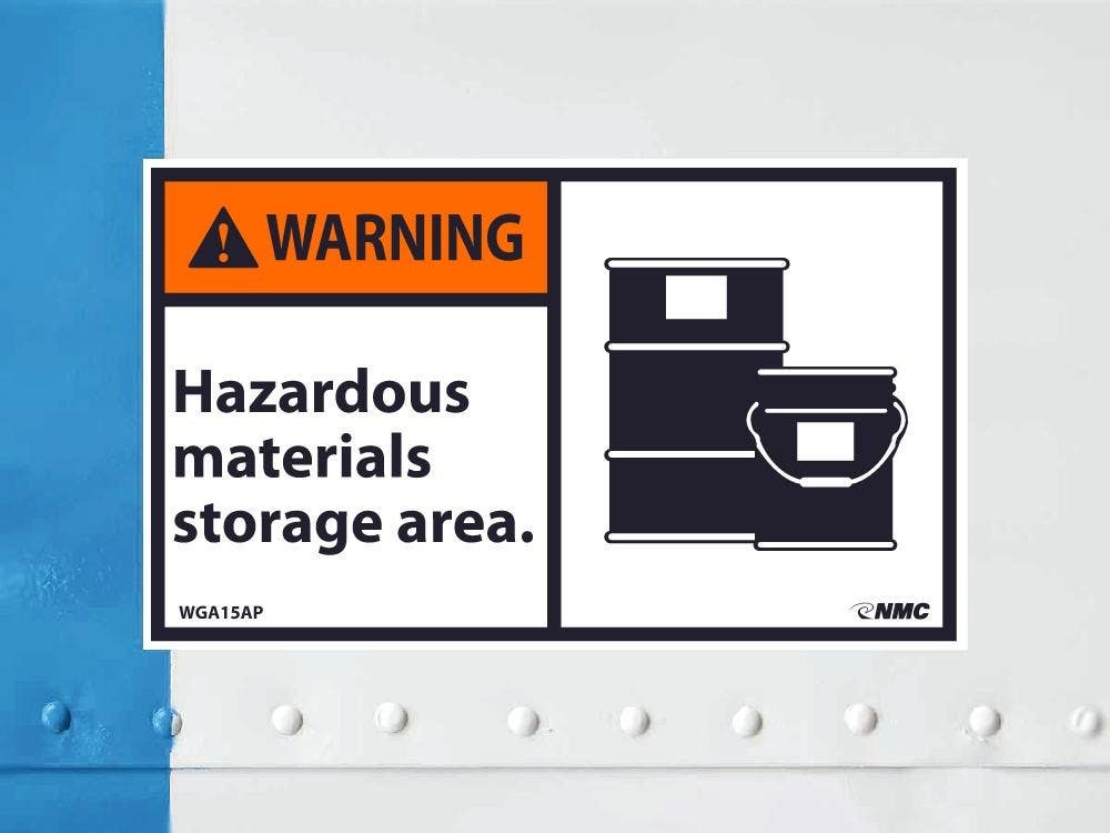 AccuformNMC WGA15AP Warning, Hazardous Materials Storage Area (Graphic) Label, 3" x 5", Adhesive Backed Vinyl, 5/Pk