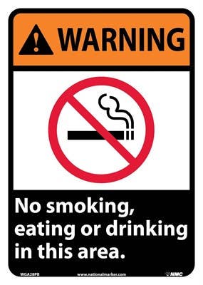 AccuformNMC WGA28 Warning, No Smoking Eating Or Drinking In This Area Sign, 14" x 10"