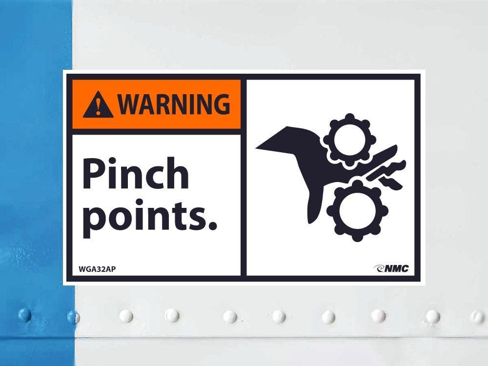 AccuformNMC LEQM333VSP ANSI Warning Safety Label, Pinch point, Adhesive Vinyl, 5" x 3-1/2", 5/Pk